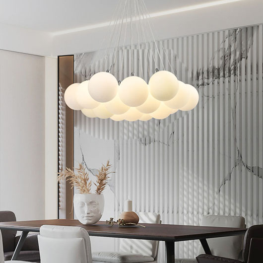 Ariel I - Lámpara colgante de interior doble altura acabado cromo y cristal opalino, 19 luces - Imagen 3